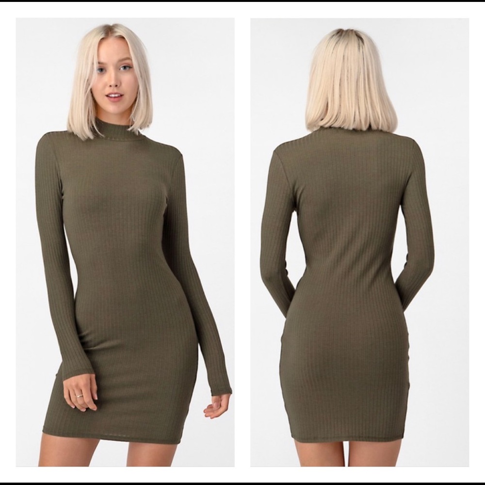 Long sleeve olive ribbed dress